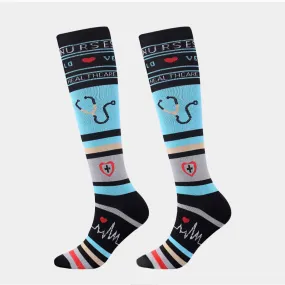 Knee High Nurse Compression Socks, Fun Novelty Women 360 Degree Artwork Character Designed Crew Socks