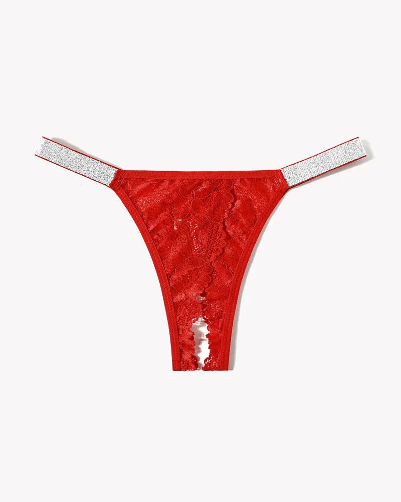 Lace Low Rise Panties with Shine Strap