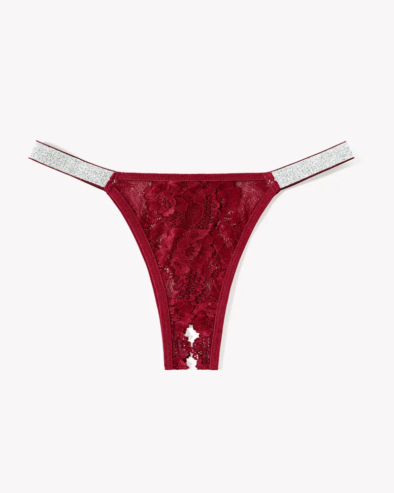 Lace Low Rise Panties with Shine Strap