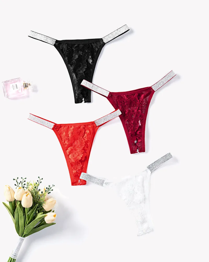 Lace Low Rise Panties with Shine Strap