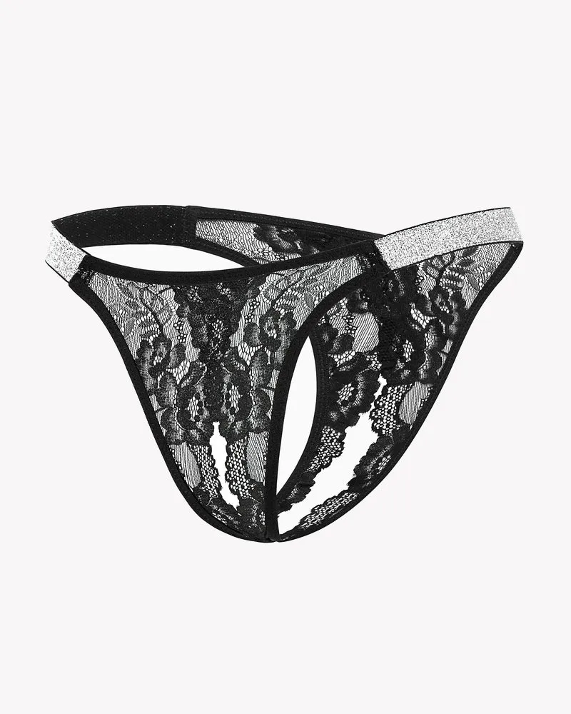 Lace Low Rise Panties with Shine Strap