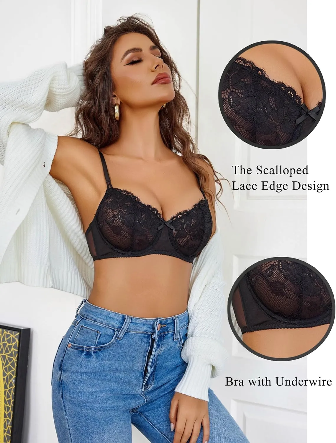 Lace Push Up Bra Sheer Balconette