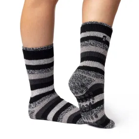 Ladies Original Petunia Stripe Slipper Socks - Black