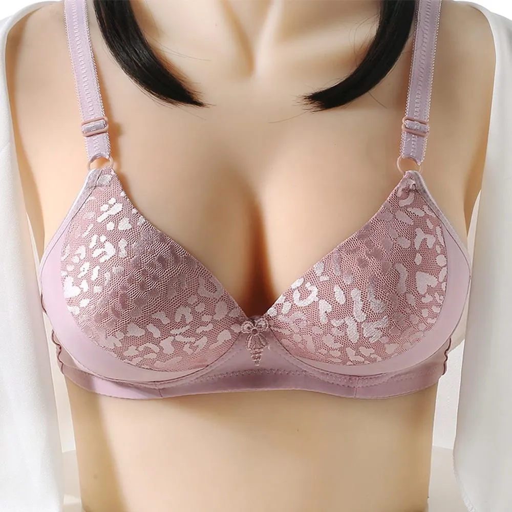 Ladies Solid Color Sexy Jacquard Glossy Breathable Bra Padded Push Up Adjustable Strap Bra