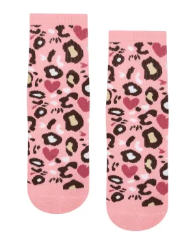 Move Active Crew Non Slip Grip Socks - Cheetah Hearts