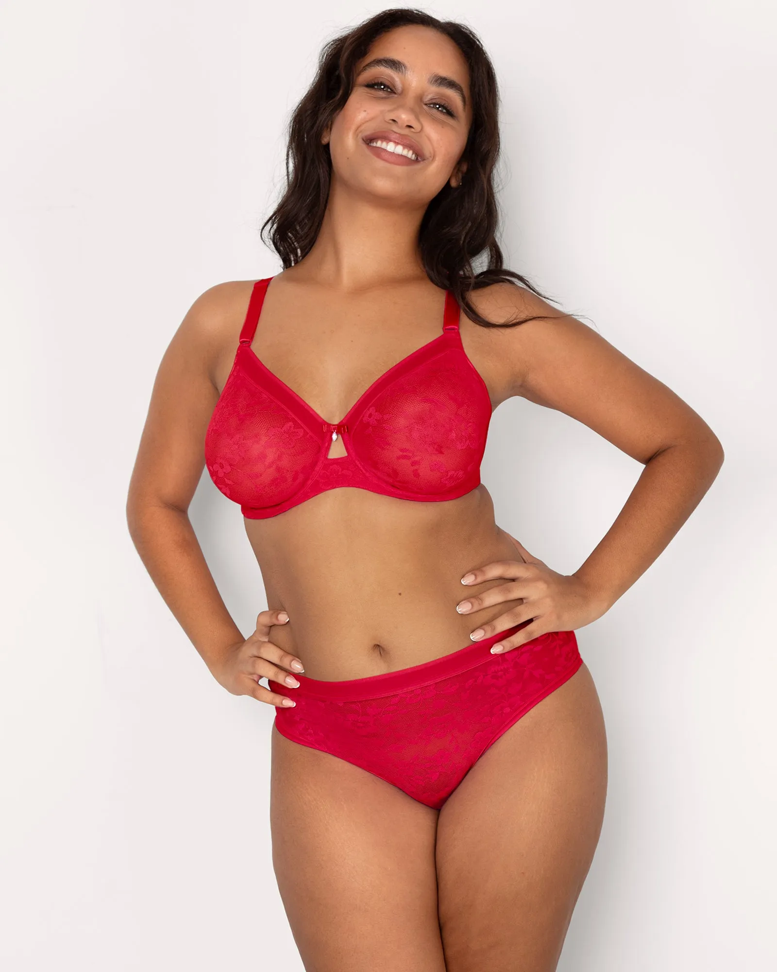 No-Show Lace High Cut Brief - Diva Red