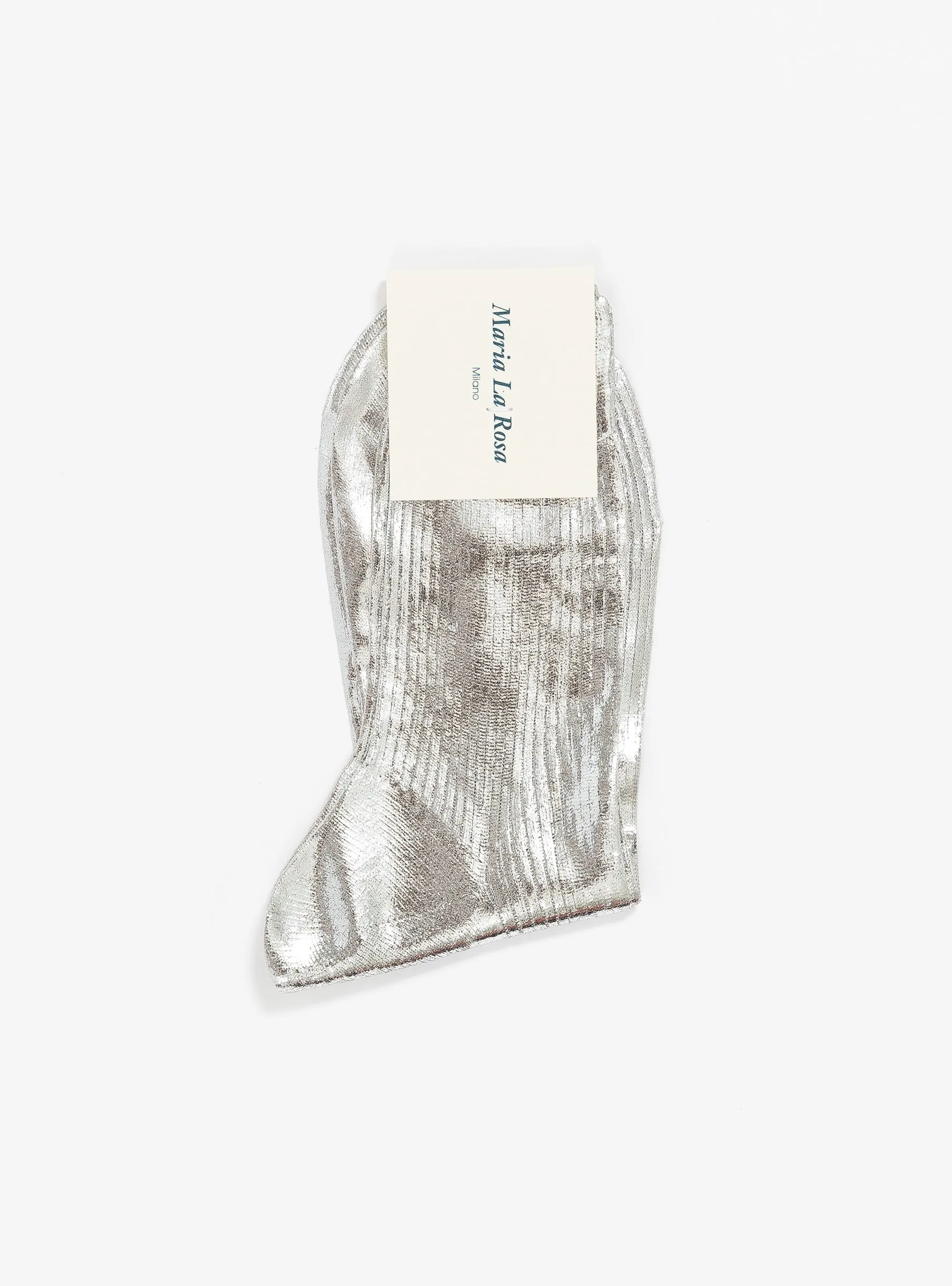 One Ribbed Laminated Socks Silver