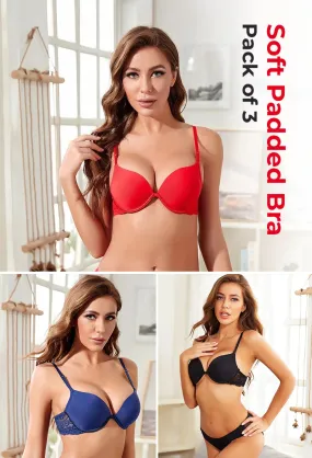 (Pack of 3) Luxury Soft Padded Bra with Ultimate Pushup Experience