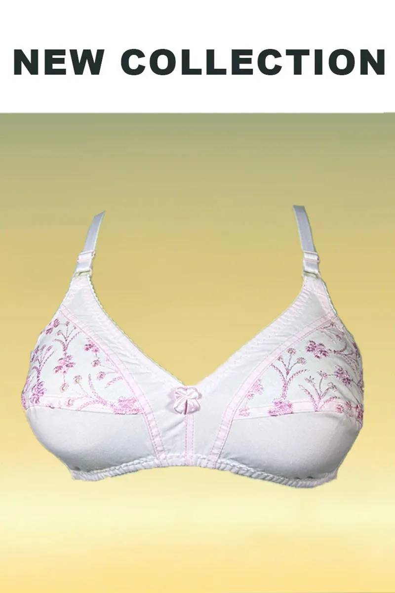 Pink Breatheable Cotton Bra with Half Cup Embroidery