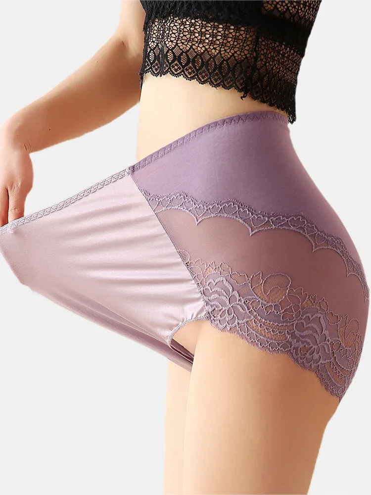 Plus Size Cotton Lace Patchwork High Waisted Smooth Comfy Breathable Panty