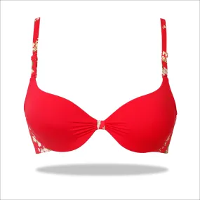 Red Padded Printed Floral Essence with Stretchable Straps