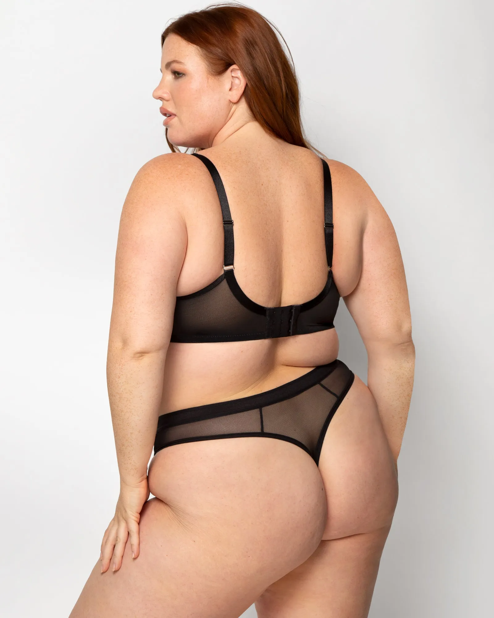 Sheer Mesh High Cut Thong 3 Pack - Black/Blushing/Bark