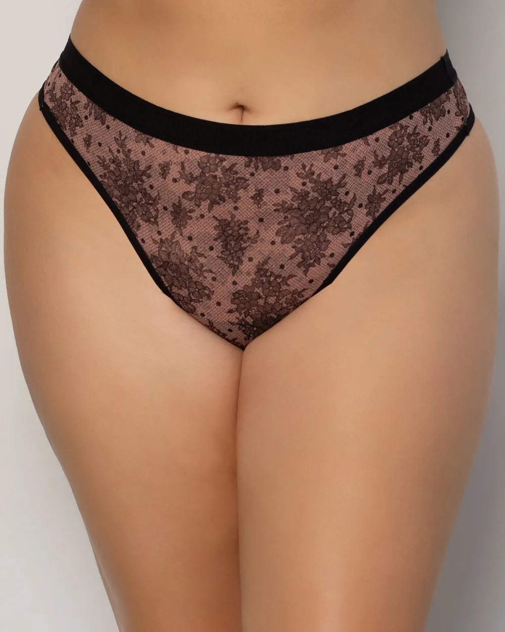 Sheer Mesh High Cut Thong - Chantilly