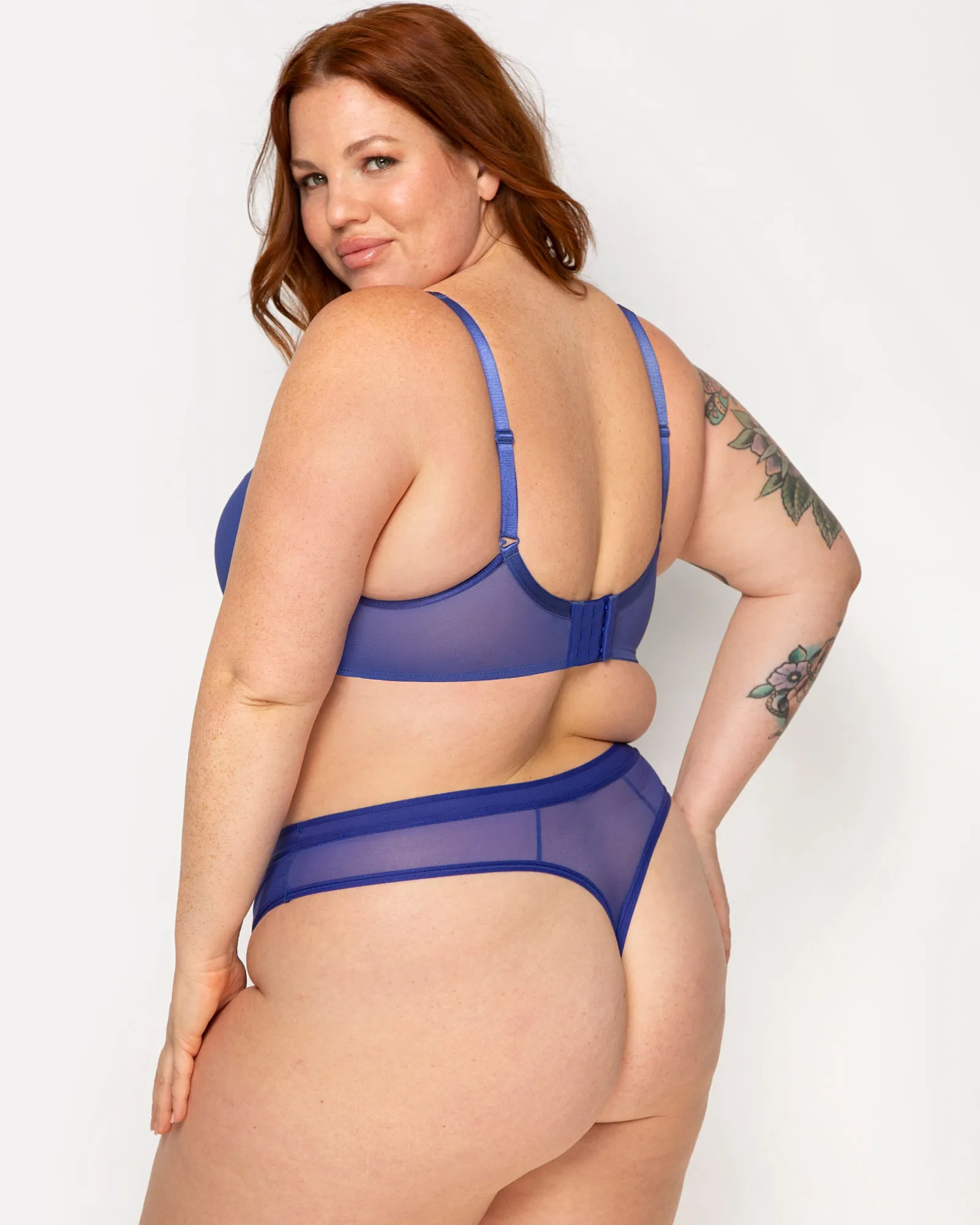 Sheer Mesh High Cut Thong - Cosmic Blue