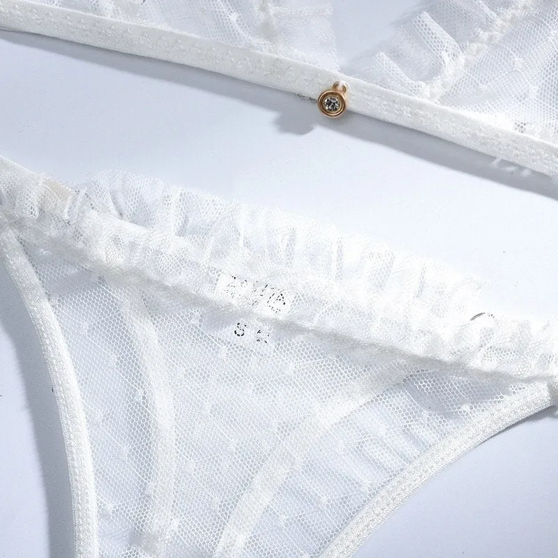 Simple White Triangle Bralette & Thong Set