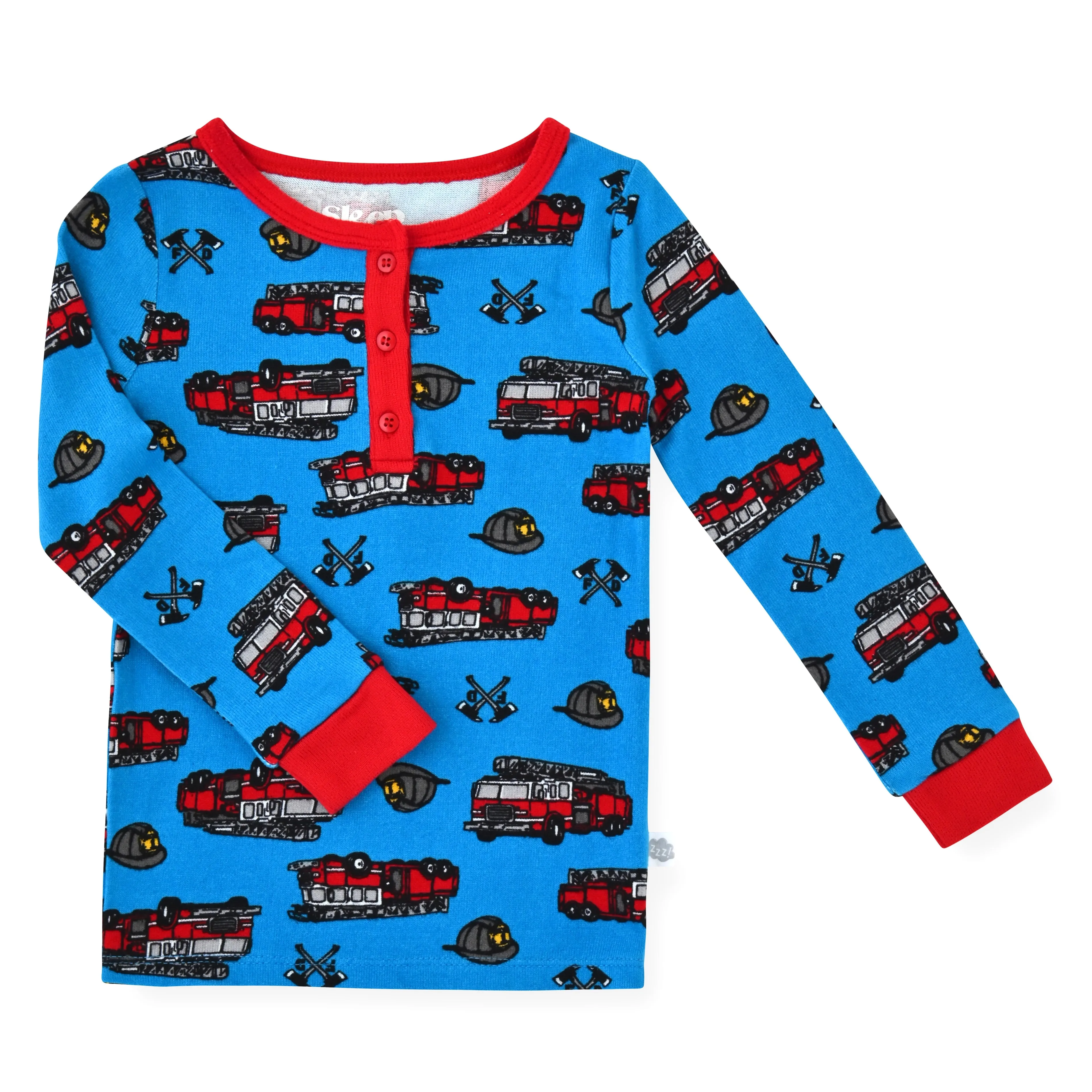 Sleep On It Infant & Toddler Boys 2-Piece Super Soft Jersey Snug-Fit Pajama Set with Matching Socks - Fire Trucks