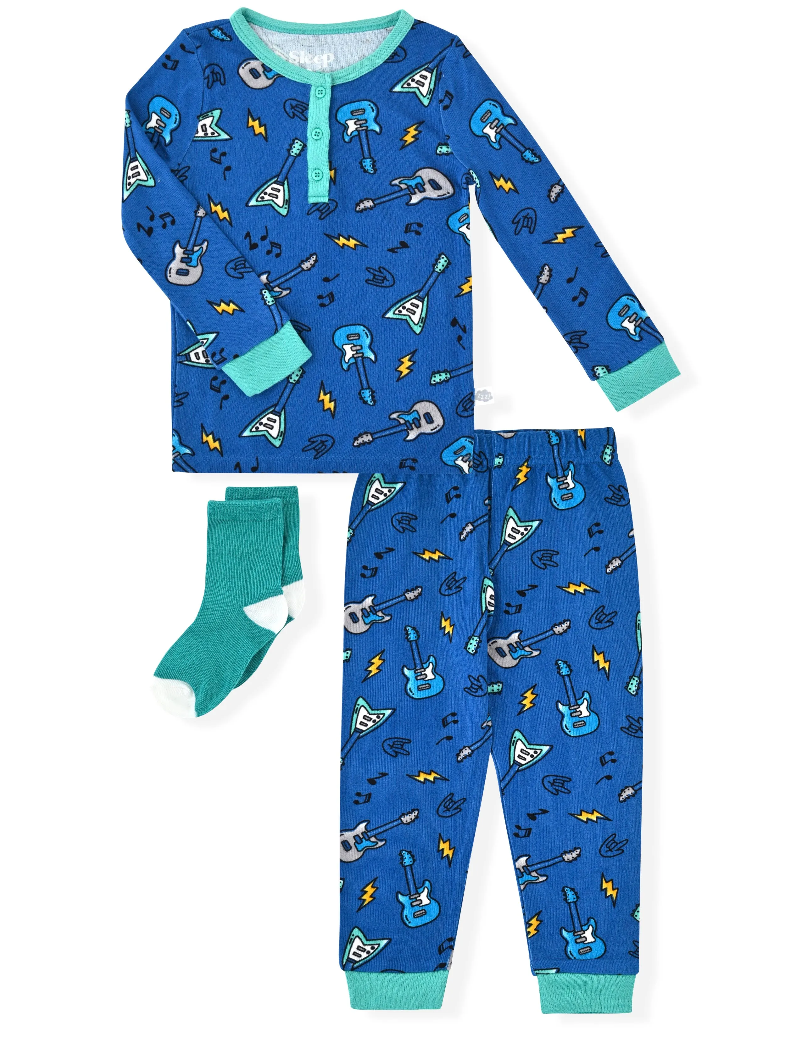 Sleep On It Infant & Toddler Boys 2-Piece Super Soft Jersey Snug-Fit Pajama Set with Matching Socks - Music