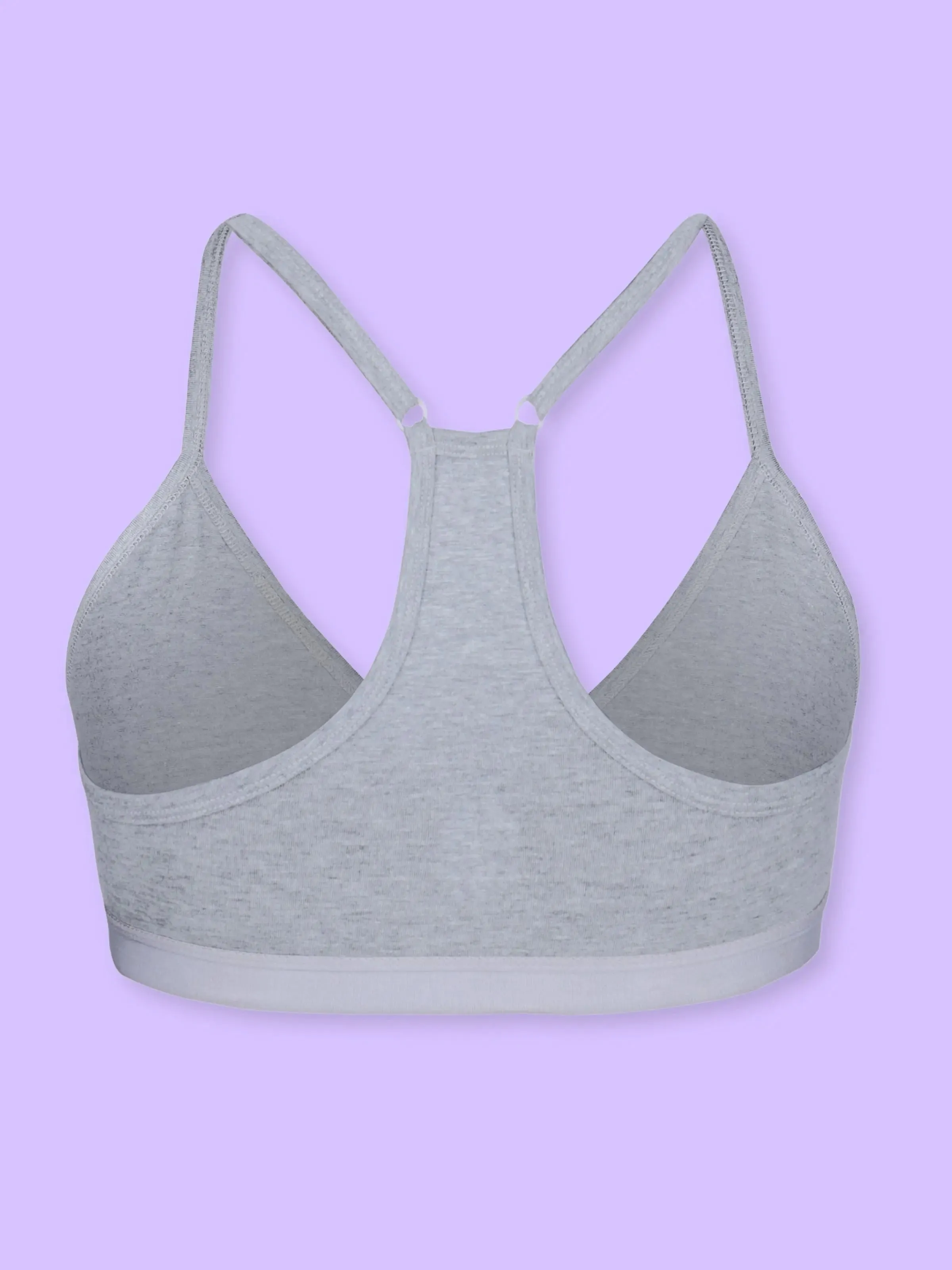 V-Neck Grey Bra with Adjustable Straps & Removable Padding for Everyday Wear