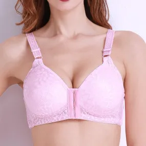 Wireless Breathable Mesh Front Closure Embroidery Sexy Bra