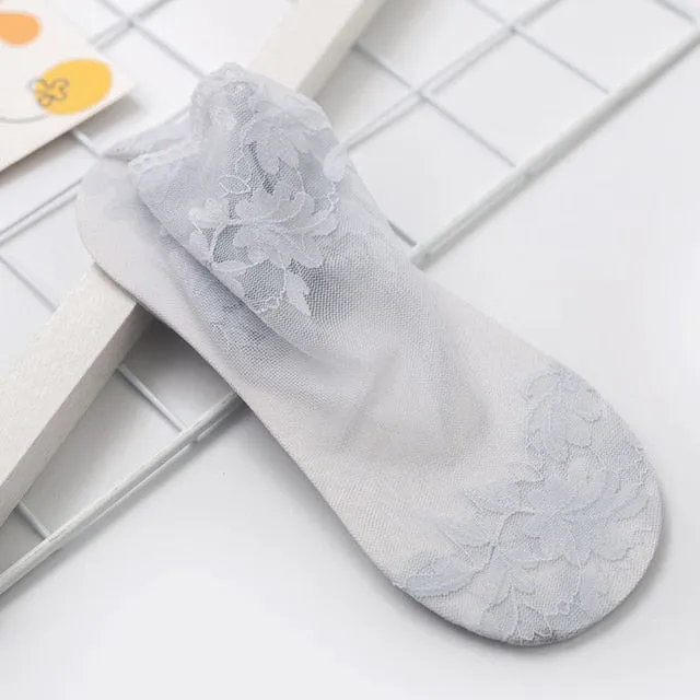 Women Leaves Lace socks | Invisible Socks | Thin Ladies socks | Lace Boat Socks | Hollow Non-slip Shallow|