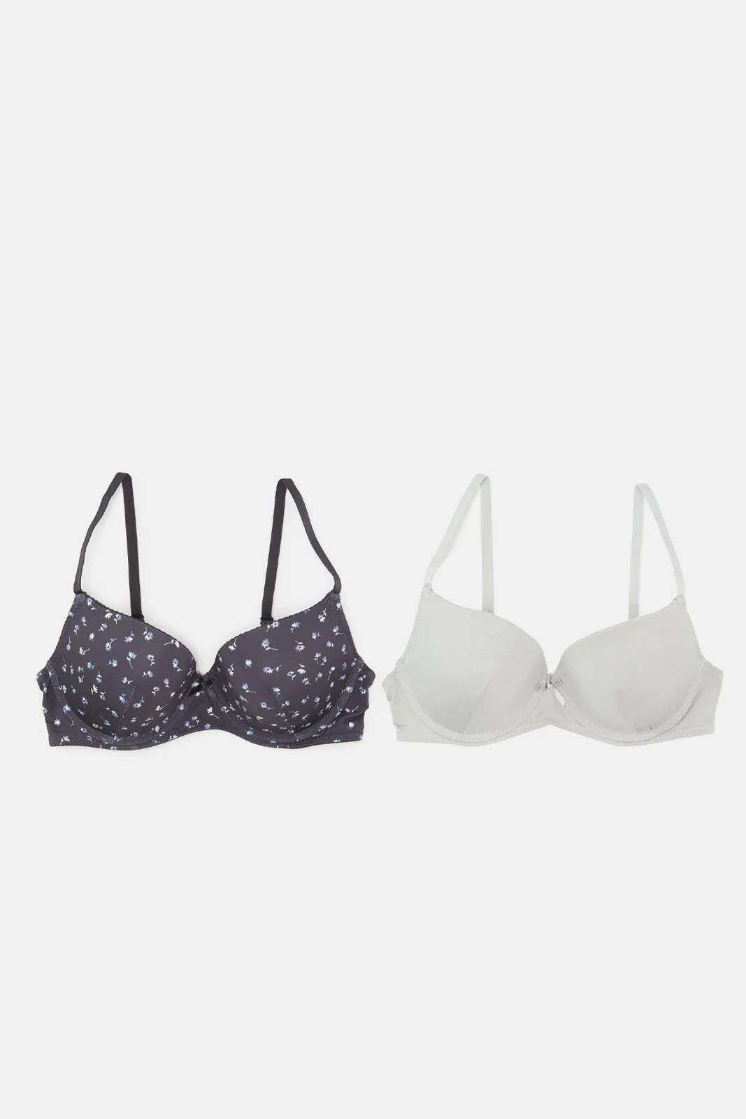 Women Navy And Grey Plunge Bra (Pack of 2)