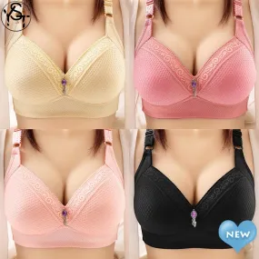 Women's Comfortable Sexy Plaid Large Size Without Steel Ring Bra Thin Breathable Lace Underwear